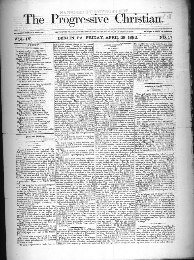 The Progressive Christian v.4 n.17 (April 28, 1882) Thumbnail