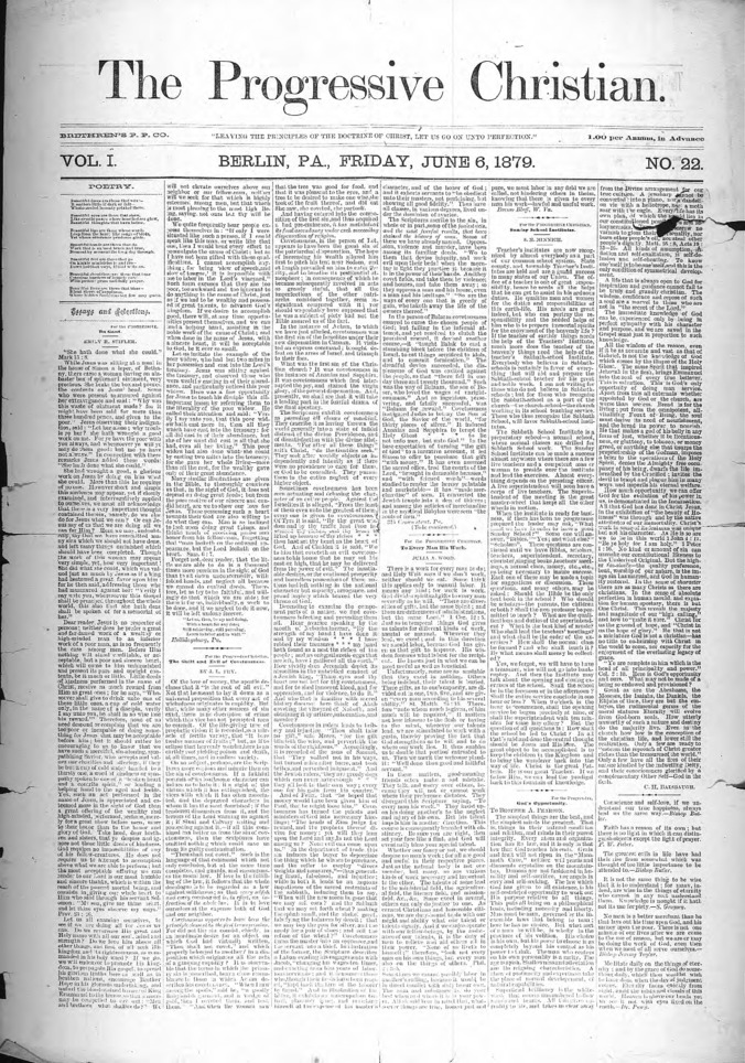 The Progressive Christian v.1 n.22 (June 6, 1879) Thumbnail