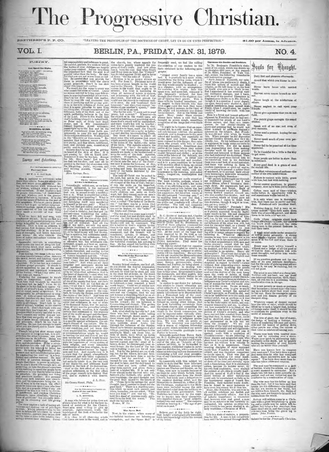 The Progressive Christian v.1 n.4 (Jan. 31, 1879) Thumbnail