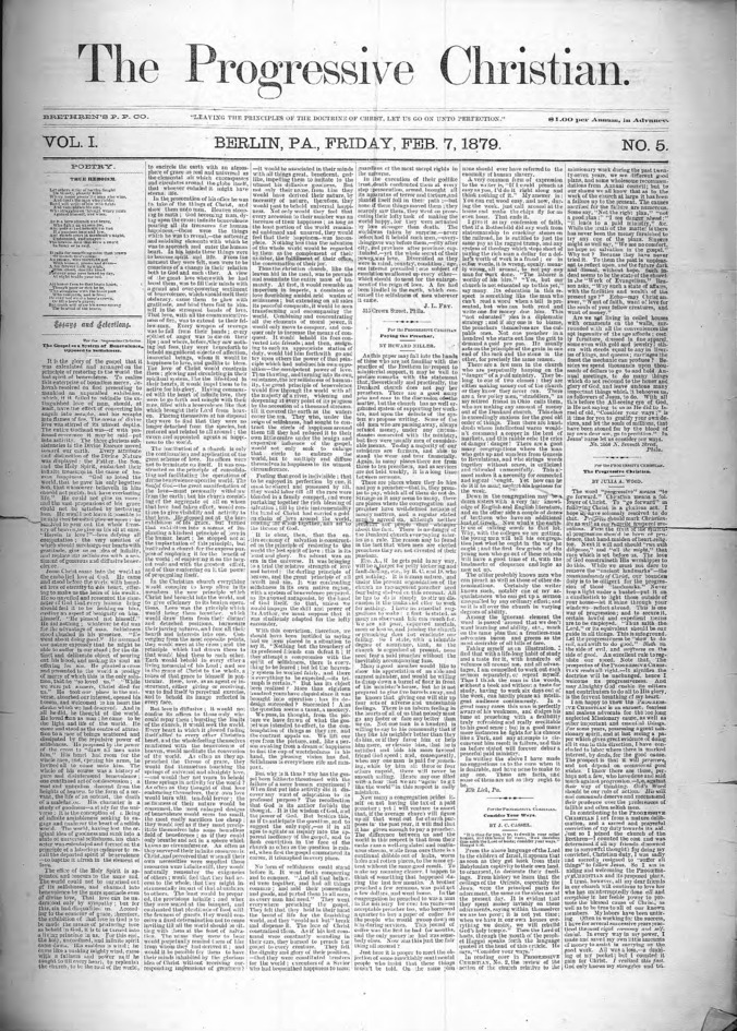 The Progressive Christian v.1 n.5 (Feb. 7, 1879) Thumbnail