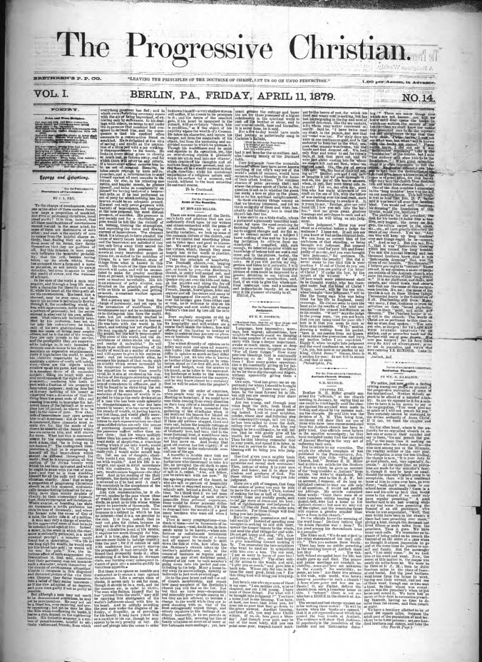 The Progressive Christian v.1 n.14 (Apr. 11, 1879) Thumbnail