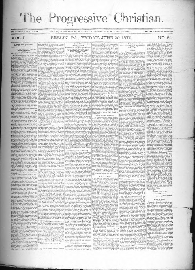 The Progressive Christian v.1 n.24 (June 20, 1879) Thumbnail