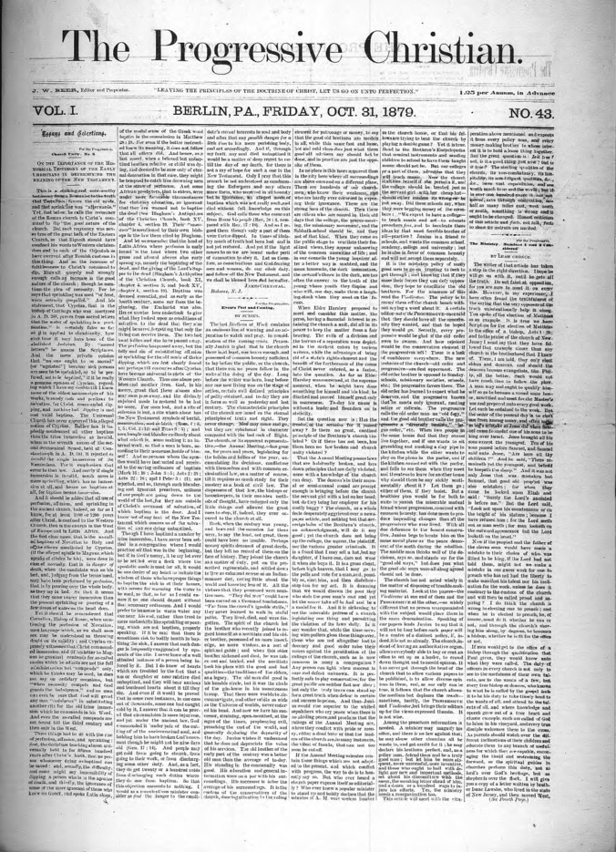 The Progressive Christian v.1 n.43 (October 31, 1879) Thumbnail