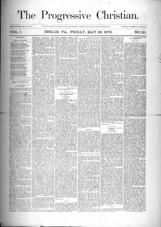 The Progressive Christian v.1 n.20 (May 23, 1879) Thumbnail